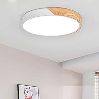 EDISLIVE Dimmable LED Ceiling Light 15 inch Modern Minimalist LED Round Shaped Wood & Metal & Acrylic Flush Mount Ceiling Light with Remote Control White