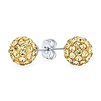 Elegant .925 Sterling Silver Round 8MM Glittering Pave Crystal Disco Ball Stud Earrings for Women Teens in Many Colors