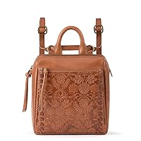 The Sak Loyola Mini Backpack in Leather, Convertible Design with Adjustable Strap, Tobacco Floral Embosseed