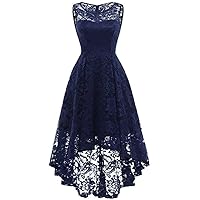 Womens Lace Round Neck Dresses Sleeveless Solid Swing Slim Evening Party Gown