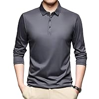 Cotton Polo Shirt, Men Long Sleeve Autumn Winter Soft Sport Golf Shits, Slim Fit Black Casual Solid Top