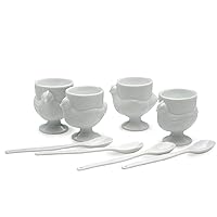 RSVP International Kitchen Accessories Collection Soft Boiled Egg, Cup & Spoon Set, 8 Piece, White Porcelain