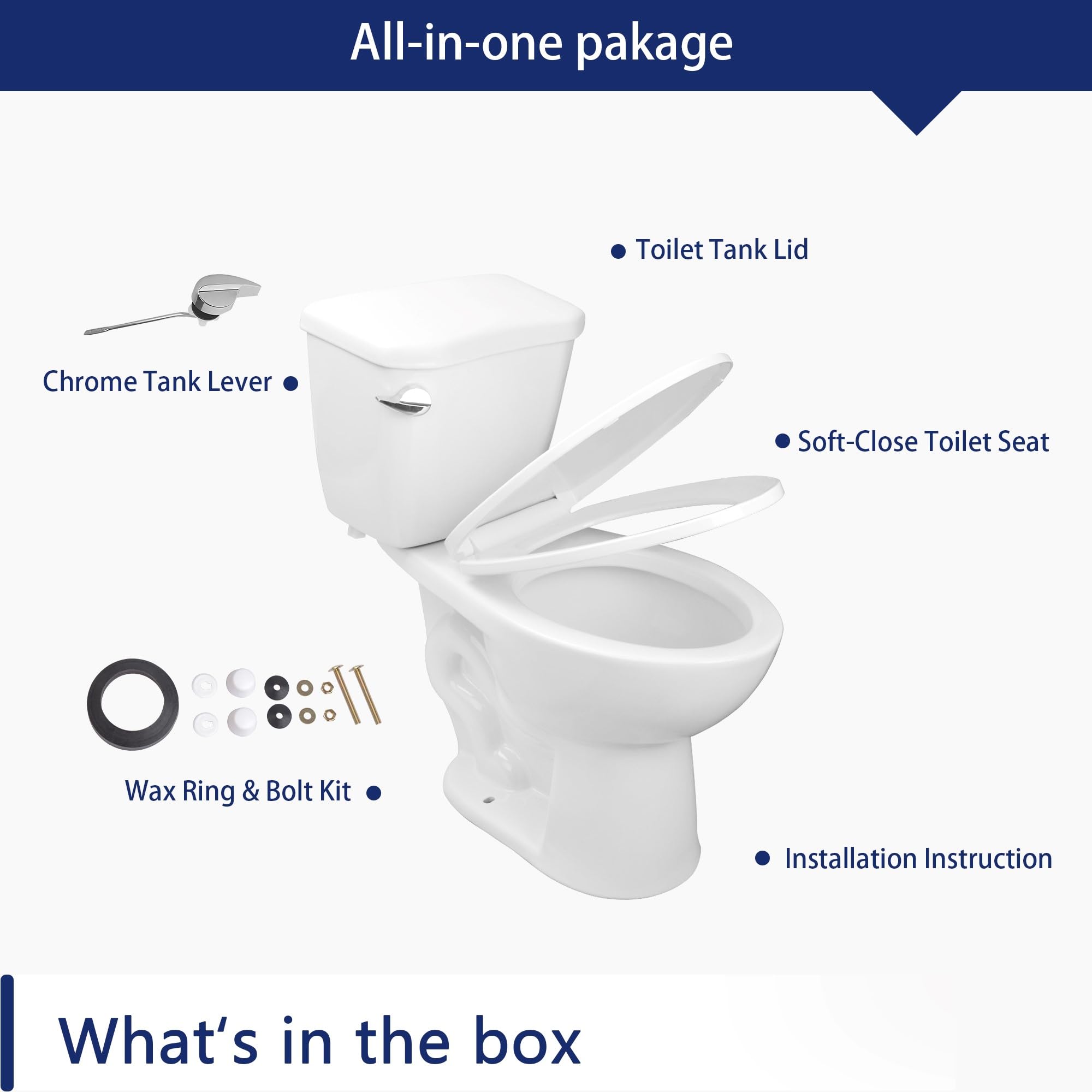 DeerValley Two-Piece Elongated Toilet ADA Comfortable Height Toilet, Power Flush 1.28 GPF Toilet, 1000 Map High-Efficiency White Toilet 12