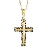 14k Gold Diamond Latin Cross Necklace, 0.28 cttw 7/8 inch tall