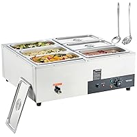 VEVOR 6-Pan Commercial Food Warmer, 6 x 8QT Electric Steam Table, 1500W Professional Countertop Stainless Steel Buffet Bain Marie with 86-185°F Temp Control for Catering and Restaurants,