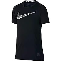 Nike Boy`s Pro Fitted Graphic T-Shirt (Black/White, X-Large)