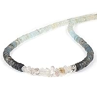 – Handmade Natural Stone Gemstone Aquamarine Herkimer Diamond Bead Necklace Dainty Healing Jewelry For Her Gift (45 CM)