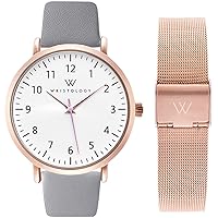 Wristology Maxi Numbers Watch Gift Set Bundle - Interchangeable Genuine Leather and Metal Mesh Strap - Large Easy to Read Nurse Watch with Second Hand for Women, Men, Nurses, Teachers, Seniors Olivia