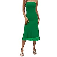 Women's Strapless Midi Dress Tube Top Off Shoulder Sleeveless Fitted Cocktail Club Party Formal Long Dresses