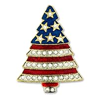 PinMart's Rhinestone Patriotic Christmas Tree Holiday Brooch Pin