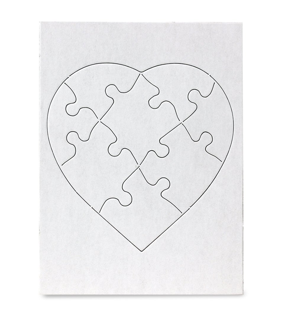 Hygloss Products - Blank Heart Puzzle for Decorating, Jigsaw Activity, Use As Party Favors, DIY Invites and More - White, Sturdy – 6 x 8 Inches, 8 Pieces, 24 Puzzles