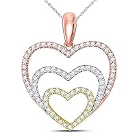 The Diamond Deal 10kt Tri-Tone Gold Womens Round Diamond Triple Nested Heart Pendant 1/3 Cttw