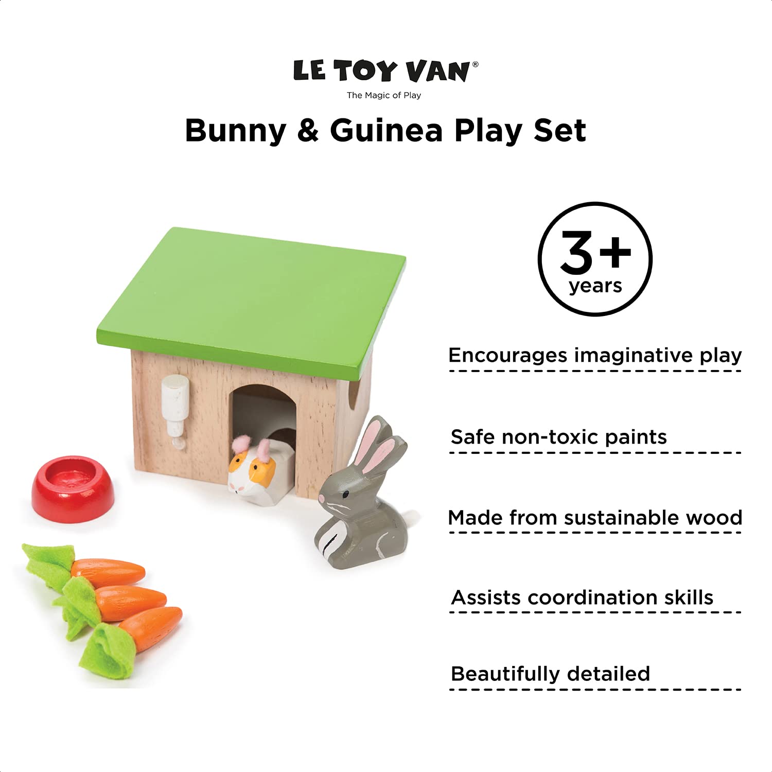 Le Toy Van - Adorable Wooden Daisylane Bunny & Guinea Accessories Play Set for Dolls Houses | Girls Dolls House Furniture Sets - Suitable for Ages 3+ (ME045)