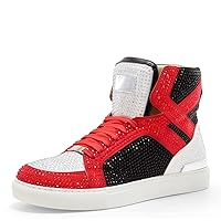 J75 Men's Spezia Multi-Colored Jeweled High Top Fashion Sneaker | Lightweight Comfortable & Durable|Red Black Size 8