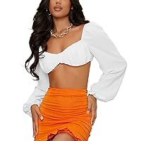 SOFIA'S CHOICE Women's Corset Tops Long Sleeve Puff Ruched Front Crop Top Blouse