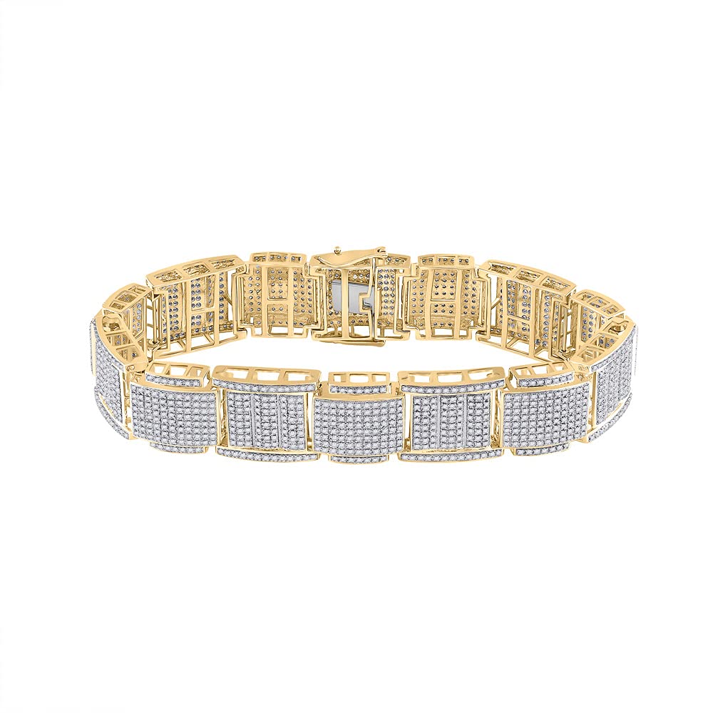 Macey Worldwide Jewelry 10K Yellow Gold Mens Diamond Stylish Link Bracelet 4-1/2 Ctw.