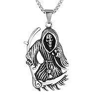 HZMAN Gothic Skull Head Necklace for Men Boys Stainless Steel Death Skull Pendant Jewelry Gift