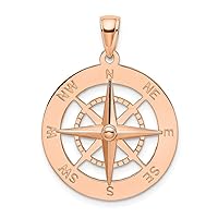 14k Rose Gold Nautical Compass White Needle Charm Pendant Necklace Measures 28.67mm long Jewelry Gifts for Women