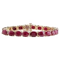 30.89 Carat Natural Red Ruby 14K Yellow Gold Luxury Tennis Bracelet for Women Exclusively Handcrafted in USA