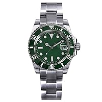 Cronos Sub-Diver Luxury Men's Watches Stainless Steel Bracelet Ceramic Rotating Bezel 200 Meters Water Diving Resistant Wristwatch (Green no Logo)
