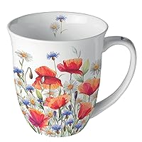 Ambiente Coffee Mug with Handle 0.4 L Fine Bone China Porcelain Poppies Cornflowers Meadow Series Poppies and Cornflowers