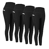 Fengbay 4 Pack High Waist Yoga Pants, Pocket Yoga Pants Tummy Control Workout Leggings 4 Way Stretch Leggings with Pockets