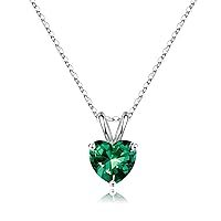 Heart Birthstone Necklace for Women Mom, 1ct Natural or Created Classic Solitaire Heart Cut Sparkle Birthstone Charms 18K White Yellow Rose Gold Plated S925 Sterling Silver Birthstone Jewelry Gifts