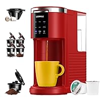Single Serve Coffee Machine, 3 in 1 Pod Coffee Maker for K Cup Pods & Ground Coffee & Teas, 6 to 14oz Brew Sizes, with 40oz Removable Water Reservoir, Self-cleaning Function, Red