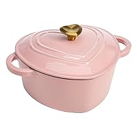 Enameled Cast Iron Dutch Oven Heart-Shaped Pot with Lid, Dual Handles, Works on All Stovetops, Oven Safe to 500°F, 2-Quart, Pink