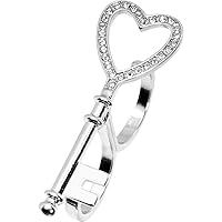 Body Candy Clear Accent Heart Shaped Skeleton Key Double Finger Ring Size 6 and 7