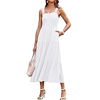 PRETTYGARDEN Women's 2024 Sun Dresses Women Summer Casual Flowy Tired Maxi Dress Backless Beach Long Dresses Tank Dress