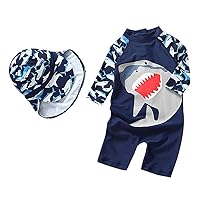 Baby Boys Swimsuit One Piece Toddlers Zipper Bathing Suit Swimwear with Hat Rash Guard Surfing Suit UPF 50+