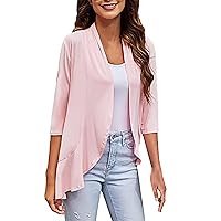 Womens Summer Tops Dressy Casual 3/4 Sleeve T-Shirts Loose Fit Shawl Collar Blouses Comfy Lightweight Solid Color Shirt