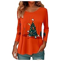Plus Size Shirts for Women Tunic Tops To Wear with Legging Tunics Long Sleeve O-Neck Tees Holiday Xmas T-Shirt