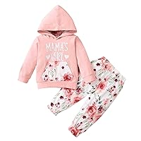 Newborn Girl Clothes 2PCS Baby Toddler Letter Floral Print Pocket Hoodie Sweatshirt Tops Trousers Pants Outfits Set