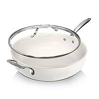5.5 Qt Saute Pan with Lid - Non Stick Frying Pans Nonstick Deep Frying Pan, Nonstick Pan, Cooking Pan, Nonstick Skillet, 100% PFOA Free Ceramic Pan, Dishwasher Safe, Cream White