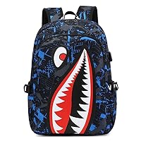 17 Inch Lightweight Shark Laptop Backpack for Boys Girl Large Capacity Large Capacity Waterproof Daypack for School Casual Travel Teens Student Bookbag, Black blue