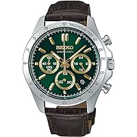 Seiko SBTR017 Men's 1/5 Second Chronograph Quartz Wristwatch, Green Brown Leather, Green Brown Leather SBTR017, Chronograph with 3 sides and 60 minutes