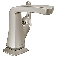 Delta Faucet Vesna Single Hole Bathroom Faucet Brushed Nickel, Single Handle, Drain Assembly, Worry-Free Drain Catch, SpotShield Brushed Nickel 15789LF-SP