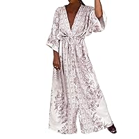 joysale Womens Summer Short Sleeve Dress Lace Up Printed Large Skirt Dress Plus Size Casual Work Dresses