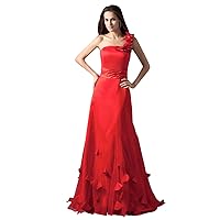 Red One Shoulder Sheath Prom Dresses With Flower Embellishment