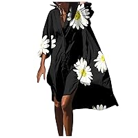 Shirt Dresses for Women,2024 Spring Summer Casual V Neck Long Sleeve Dress,Trendy Floral Print Flowy High Low Hem Maxi Dress