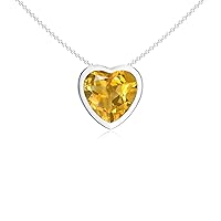 Natural Citrine Heart Shape Pendant Necklace for Women in Sterling Silver / 14K Solid Gold/Platinum
