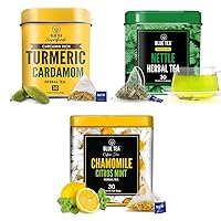 BLUE TEA - Combo - Nettle Tea - 30 Tea Bags + Chamomile Citrus Mint Tea - 30 Tea Bags + Turmeric Cardamom Herbal Tea - 30 Tea Bags | Herbal Tea - Caffeine-Free | All Occasion Gift Ideas