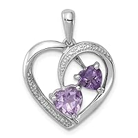 925 Sterling Silver Polished Prong set Open back Rhodium Plated Dia. Amy Pink Quartz Pendant Necklace Jewelry for Women