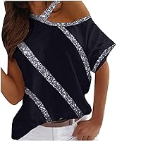Summer Women Off Shoulder T-Shirt Fashion Casual Loose Fit Halter Tunic Tops Short Sleeve Sexy Stripe Blouses Tees
