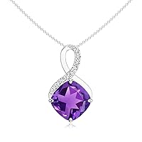 Natural Amethyst Infinity Cushion Pendant Necklace with Diamond for Women in Sterling Silver / 14K Solid Gold/Platinum