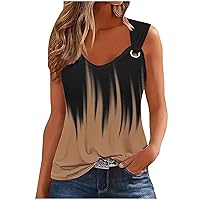 Women's Summer Tank Tops Sexy V Neck O Ring Shoulder Camisole Fashion 3D Graphic Tee Casual Sleeveless Loose Blouse