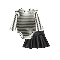 Splendid Kid's Paris Stripe Skirt Set for Baby Girls, Infants and Toddlers, Black White 6-12 Months