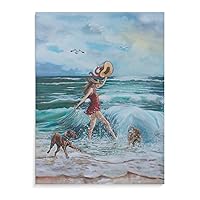 Posters Coastal Wall Art Summer Beach Girl Vacation Poster Room Aesthetics Poster (2) Canvas Art Poster Picture Modern Office Family Bedroom Living Room Decorative Gift Wall Decor 20x26inch(51x66cm